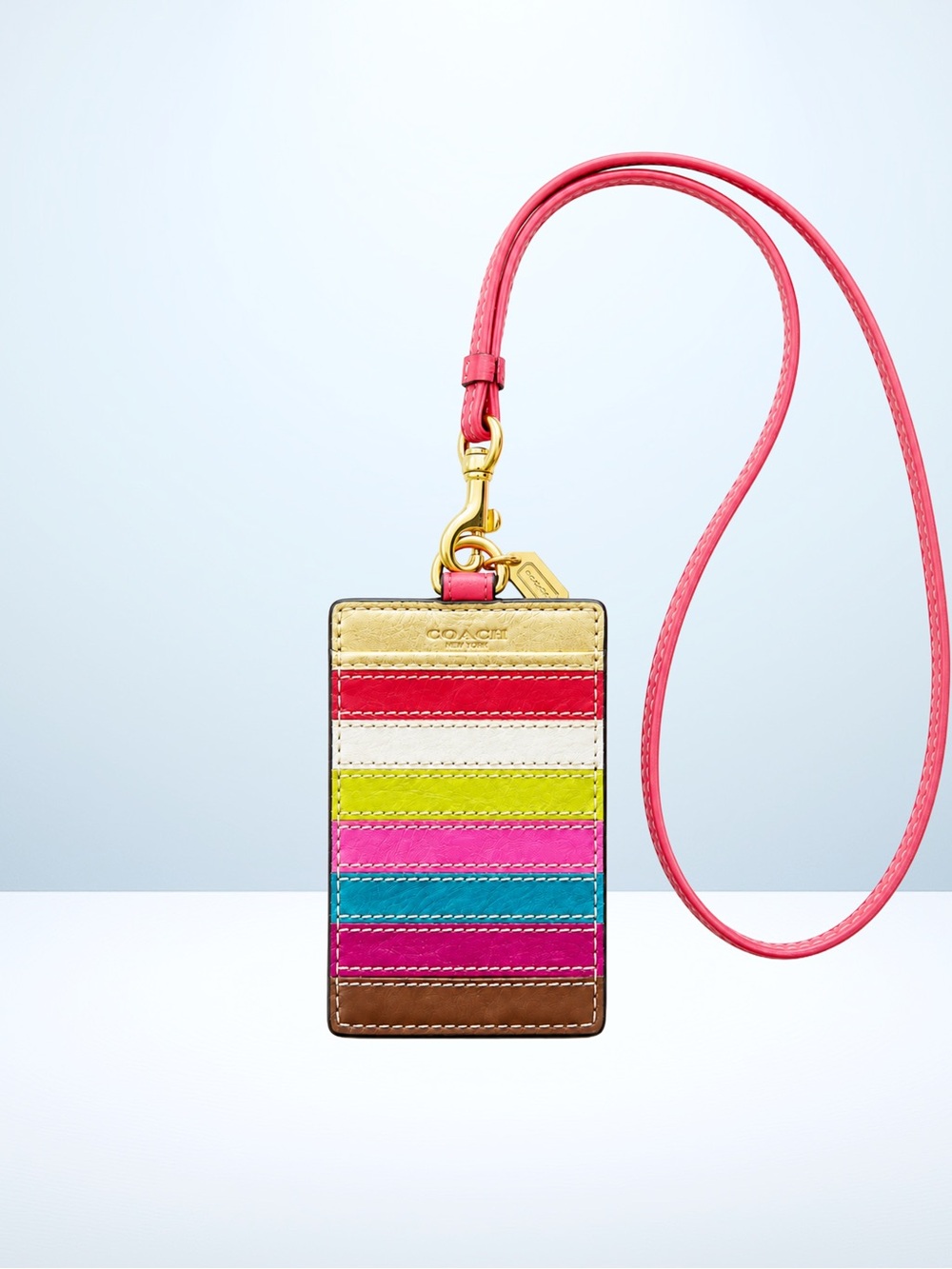 Coach Y2K Legacy Stripe ID Lanyard - NWT/Stitched Leather/Bullet